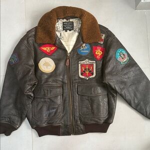 Avirex Dark Brown Bomber Jacket with Patches